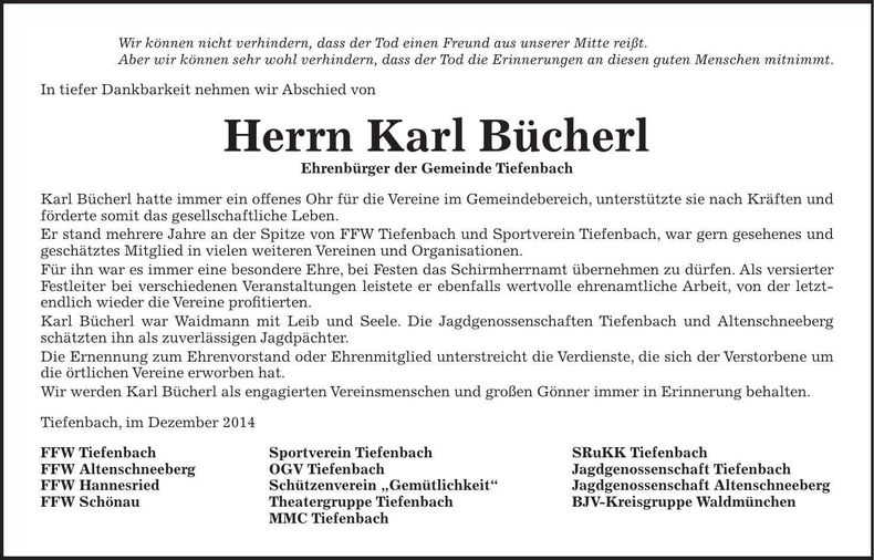 Traueranzeige Karl Bücherl