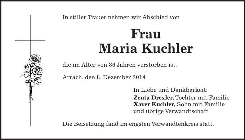 Traueranzeige Maria Kuchler