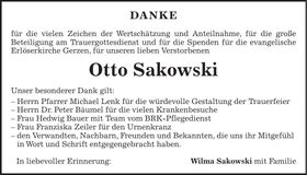 Traueranzeige Otto Sakowski