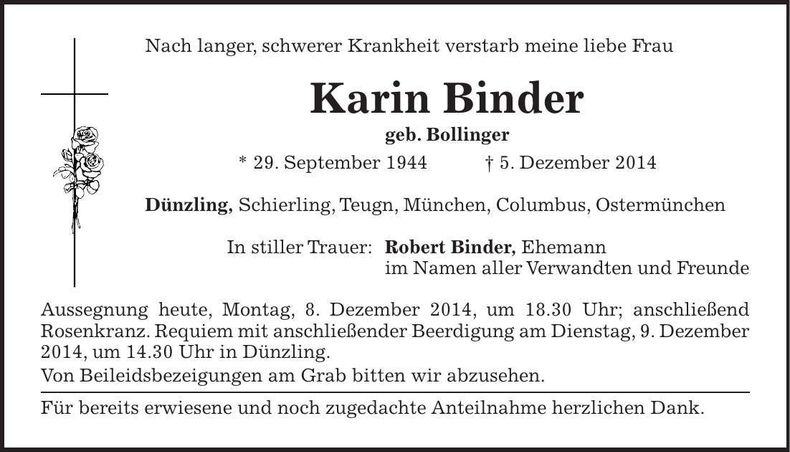Traueranzeige Karin Binder