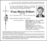 Traueranzeige Maria Peikert