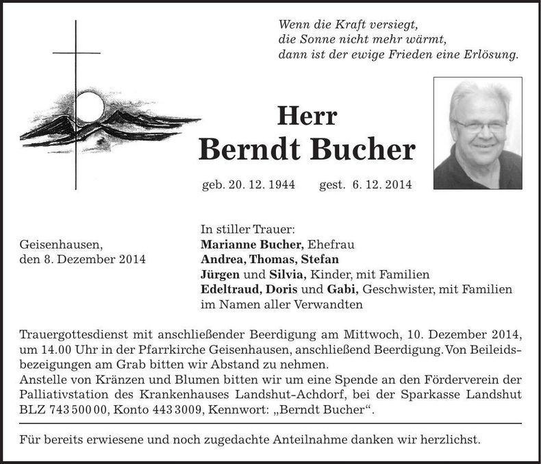Traueranzeige Berndt Bucher