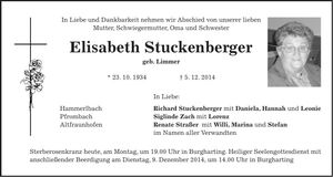 Traueranzeige Elisabeth Stuckenberger