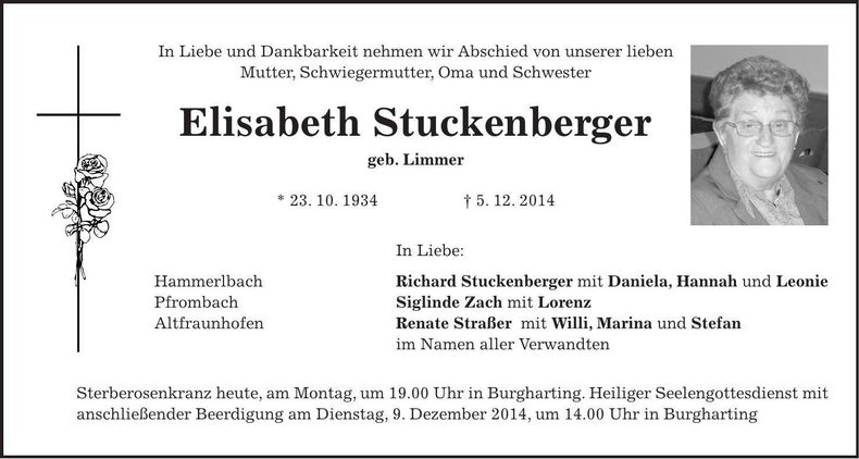 Traueranzeige Elisabeth Stuckenberger