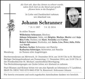 Traueranzeige Johann Schranner