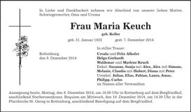 Traueranzeige Maria Keuch
