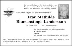 Traueranzeige Mathilde Blumenstingl