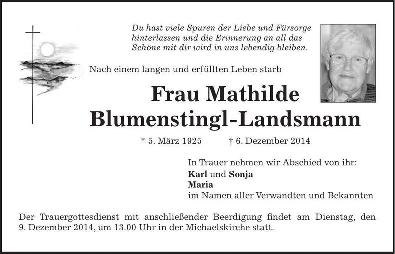 Traueranzeige Mathilde Blumenstingl