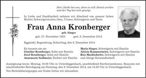 Traueranzeige Anna Kronberger