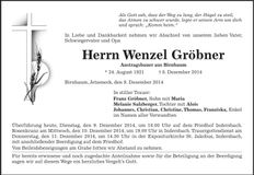 Traueranzeige Wenzel Gröbner