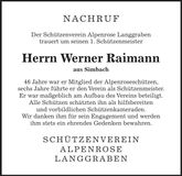 Traueranzeige Werner Raimann