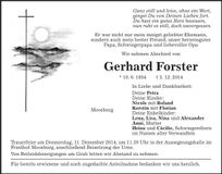 Traueranzeige Gerhard Forster