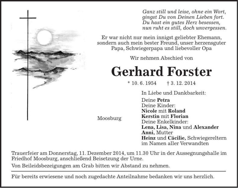 Traueranzeige Gerhard Forster