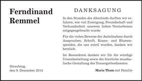 Traueranzeige Ferdinand Remmel