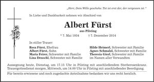 Traueranzeige Albert Fürst