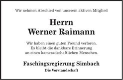 Traueranzeige Werner Raimann