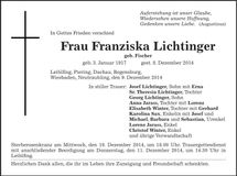 Traueranzeige Franziska Lichtinger