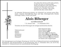 Traueranzeige Alois Biberger