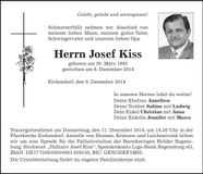Traueranzeige Josef Kiss