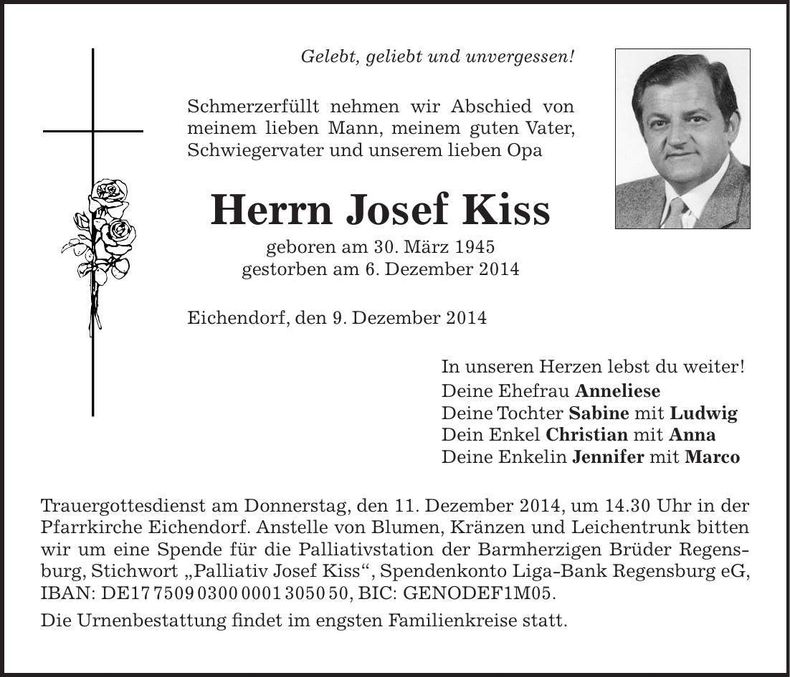 Traueranzeige Josef Kiss