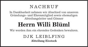 Traueranzeige Willi Blüml