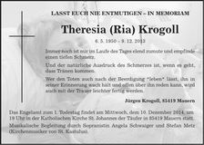 Traueranzeige Theresia (Ria) Krogoll
