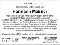 Traueranzeige Hermann Meßner