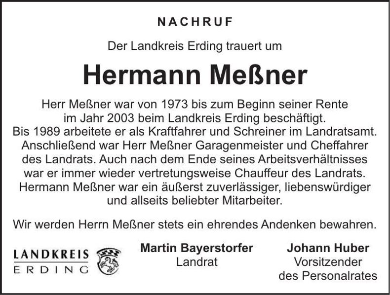 Traueranzeige Hermann Meßner