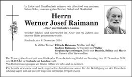 Traueranzeige Werner Josef Raimann