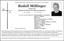 Traueranzeige Rudolf Mißlinger