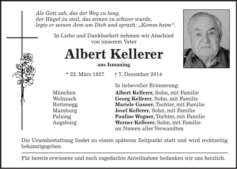 Traueranzeige Albert Kellerer