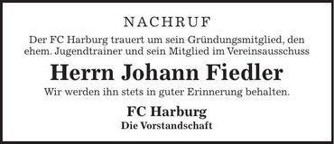 Traueranzeige Johann Fiedler
