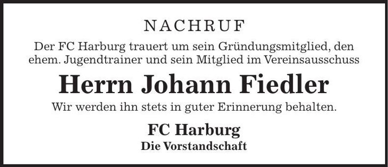 Traueranzeige Johann Fiedler