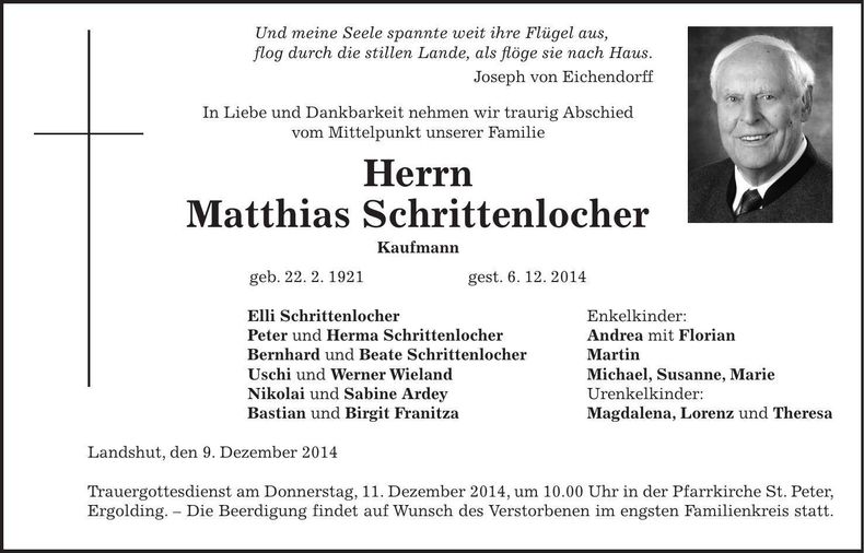 Traueranzeige Matthias Schrittenlocher