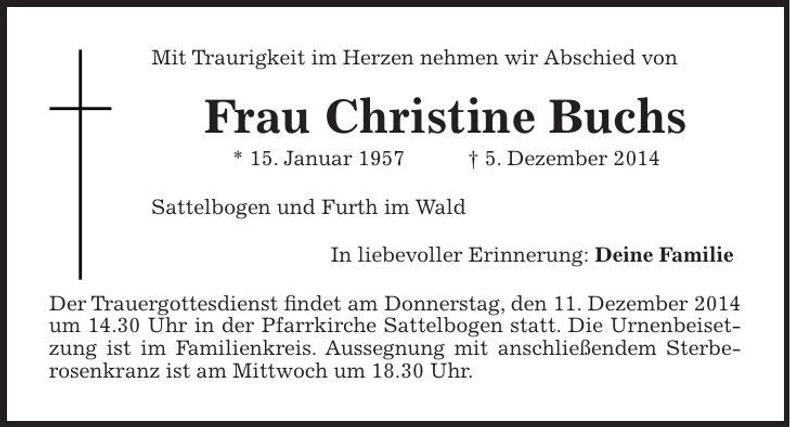 Traueranzeige Christine Buchs