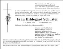 Traueranzeige Hildegard Schuster