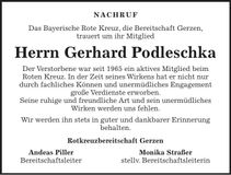 Traueranzeige Gerhard Podleschka