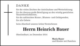 Traueranzeige Heinrich Bauer
