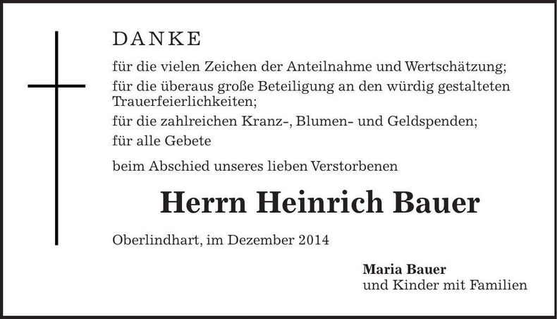 Traueranzeige Heinrich Bauer