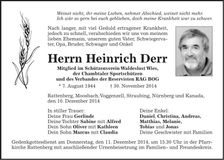 Traueranzeige Heinrich Derr