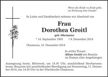 Traueranzeige Dorothea Groitl