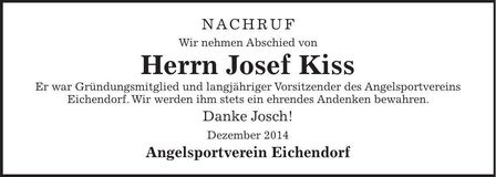 Traueranzeige Josef Kiss
