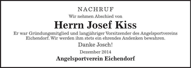 Traueranzeige Josef Kiss