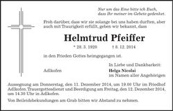 Traueranzeige Helmtrud Josefa Pfeiffer