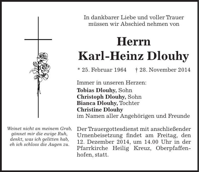 Traueranzeige Karl-Heinz Dlouhy