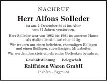 Traueranzeige Alfons Solleder