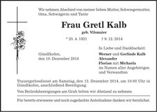 Traueranzeige Gretl Kalb