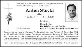 Traueranzeige Anton Stöckl