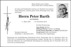 Traueranzeige Peter Barth