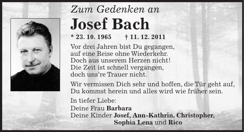 Traueranzeige Josef Bach